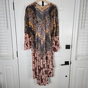 Umgee Duster Kimono Womens Plus XL Long Bell Sleeve Blue Red Floral Festival - Picture 1 of 10