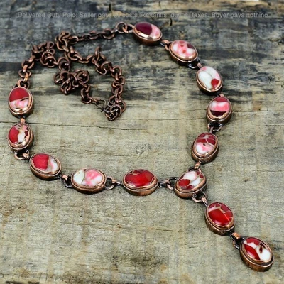 Collar Ovalado Kingman Rojo Mohave Cobre Turquesa Piedras Preciosas Cobre Cadena Joyería Foto 1 de 4