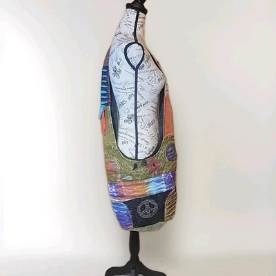 Patchwork Flower Lg Tote Bag 100% Cotton Wide Strap Boho Hippie Shopping Travel  - Image 1 of 4