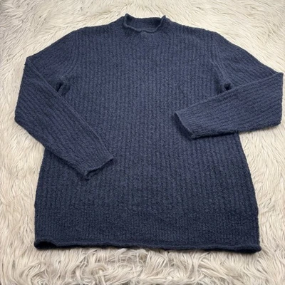 L.L. Bean Women's M Blue Mock Neck Boucle Ribbed Knit Sweater Cozycore Cabincore - Image 1 of 4