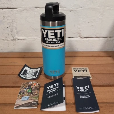 Botella YETI Rambler 18 OZ 2018 azul arrecife rara coleccionable nueva con etiquetas estilo antiguo tapa chug - Imagen 1 de 4