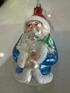Christopher Radko Babbo Natale Blu Vetro Ornamento Albero di Natale Vintage - Foto 1 di 13