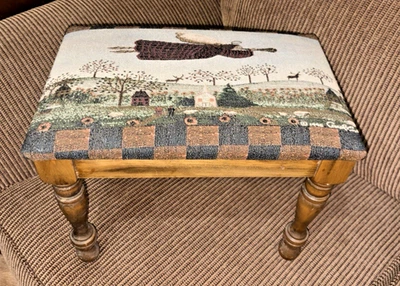 Needlepoint Cross Stitch Top Foot Stool Angel Church Country Tapestry Hassock - Image 1 of 4