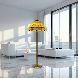 Hexagonal Stained Glass Tiffany Style Floor Lamp Bedroom Home Living Bed Room - Picture 1 of 7