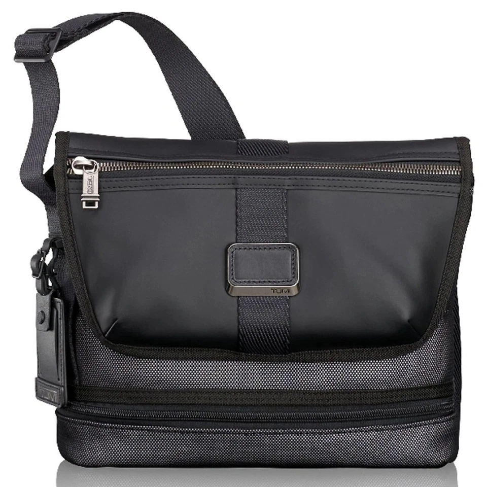 TUMI ALPHA BRAVO TRAVIS CROSSBODY MESSENGER BAG BLACK GREY IN REFLECTIVE SILVER - Image 1 of 4