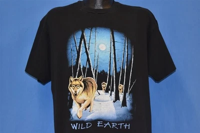 vtg 90s WILD EARTH WOLVES WOLF PACK FULL MOON SNOWY NIGHT WOOD ANIMAL t-shirt XL - Image 1 of 3