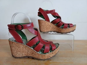 Ladies FLY London Red Leather Cork Wedge Platform Sandals, Size UK 3, EU 36 - Picture 1 of 23