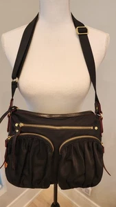MZ WALLACE Black Nylon & Leather w/ Red; Bedford Jane Shoulder Bag - Picture 1 of 20