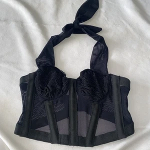 Vintage Breathless Black Mesh Corset Halter Top With Boning - Picture 1 of 9