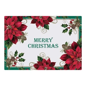 311153 Traditional Poinsettia Paper Placemat, 9.75" x 14", Disposable (Pack o... - Picture 1 of 1