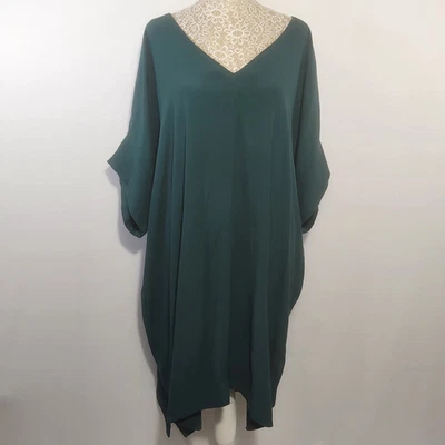 Madewell Women SZ 3X Green Novel Short Sleeve V Neck Viscose Shift Dress G1891 - Image 1 of 4