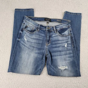 Judy Blue Jeans Womens 7/28 Blue Boyfriend Fit Distressed Stretch Denim Mid Rise - Picture 1 of 17