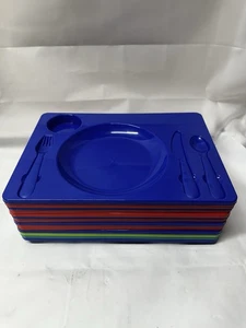 Lot Of 14 Dining Trays Assorted Bright Colors Unused W/ Silverware/utensils - Picture 1 of 4