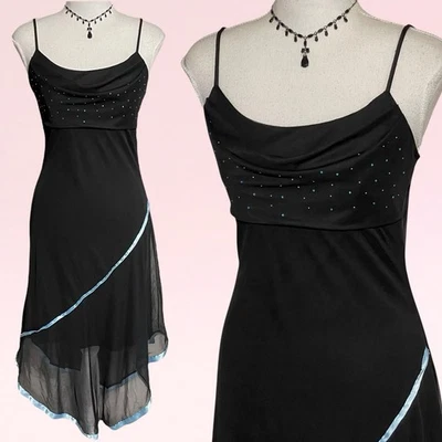 Vestido de hadas gótico caprichoso vintage Y2k S negro azul gasa asimétrico formal graduación Foto 1 de 4