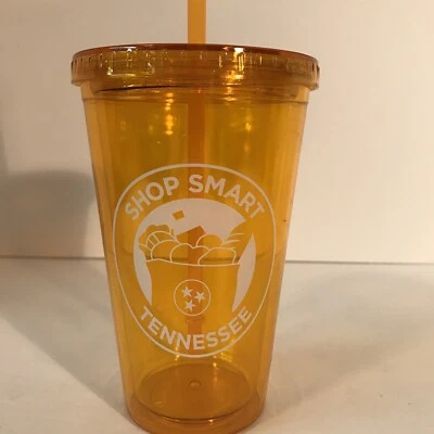 Taza de acrílico de doble pared de 16 oz Tennessee con pajita naranja Foto 1 de 2
