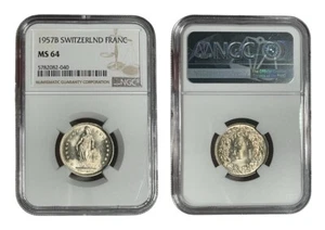 Switzerland, 1 Franc 1957B NGC MS64 Silver - Picture 1 of 5