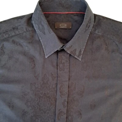 ETON Shirt Mens 17 L Black – Intricate Design - Image 1 of 4