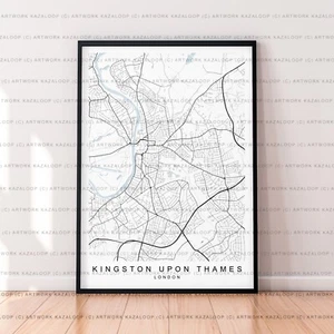 Kingston upon Thames ungerahmte Karte Poster Druck Kingston upon Thames Wandbild - Bild 1 von 2