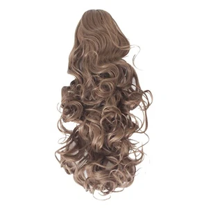 Ponytail Claw Clip Light Chocolate Brown Curly 22" Heat Resistant Hairpiece - Picture 1 of 6