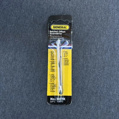 GENERAL TOOLS USA NO. 807X #1 & #2 PHILLIPS RATCHET OFFSET SCREWDRIVER NOS - Image 1 of 4