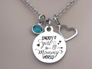 Collana Mondo Mamma Bambina Papà, Gioielli Compleanno, Regalo per Figlia - Foto 1 di 6