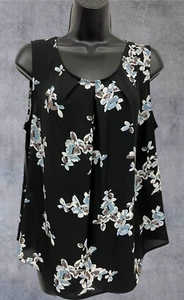 Nine West Sleeveless Large Blue White Floral Polyester Blouse Flowy - Picture 1 of 7