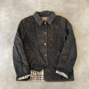 Chaqueta acolchada Burberry para mujer 40" pana Nova Check forrada chaqueta negra - Imagen 1 de 9