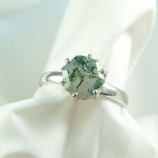 Hexagon Moss Agate Ring 925 Sterling Silver Ring For Woman Gift For Her Dainty