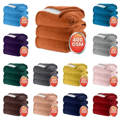 480 GSM Sherpa Blanket Sofa Bed Throw Over Single Double King Size Fluffy Throws