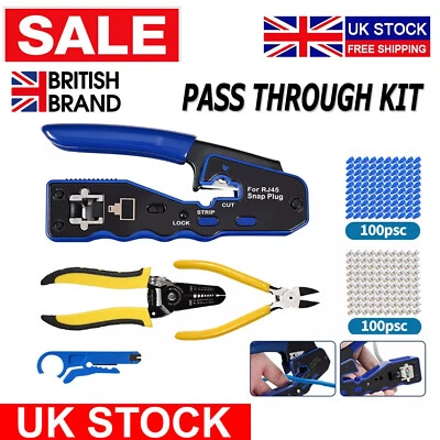 RJ45 Pass Through PRO EZ Crimping Tool Crimper CAT 5 5E 6 7 Connector Mega Kit - Image 1 of 4