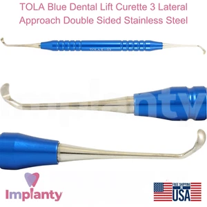 Cureta de elevación dental TOLA azul 3 aproximaciones laterales doble cara acero inoxidable - Imagen 1 de 3