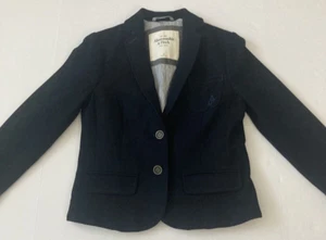 Abercrombie & Fitch Jacket M Navy Blazer Wool Cropped 3/4 Sleeve Academia Preppy - Picture 1 of 16