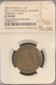 UPPER CANADA (UC-11) Jamaica on Cask Halfpenny Token Breton 729 NGC VF-20 BN - Picture 1 of 3