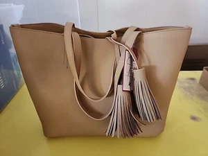 NEW - Merona Bag in a Bag Faux Leather Tote w/ Det Crossbody Handbag Tan. - Picture 1 of 5