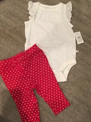 0 3 M Baby Gap White eyelet Bodysuit red Star Pants Girl NWT - Image 1 of 3