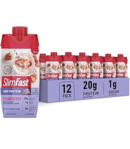 12 Count-SlimFast Protein Shake, Strawberry- 20g Protein - 11 Fl OZ Each - Picture 1 of 6