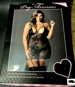 Lace Cage Strap Suspender Bodystocking - Black - Plus Sz 150/200 lbs NEW - Picture 1 of 8