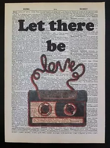 Let There Be Love Retro Cassette Print Vintage Dictionary Page Wall Art Picture - Picture 1 of 2
