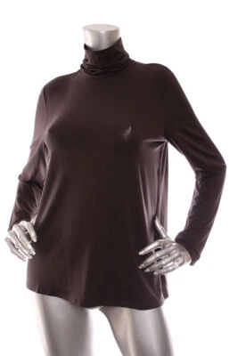 NEW Eileen Fisher Fine Jersey Scrunch Neck Slim Fit Basic Length Top Brown - Image 1 of 4