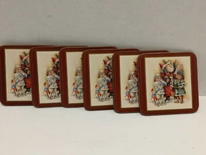 Set of Six Father Christmas Deluxe Drink Coasters from Pimpernel Cork Backing - Picture 1 of 6