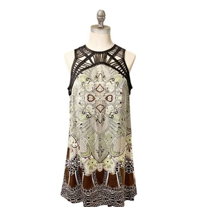 Etcetera Slip Dress Size 4 Sleeveless Brown Black Geometric Design 100% Silk - Picture 1 of 7
