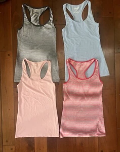 Tank Tops Lot Sleeveless Women's Old Navy XS Stripe Pink Blue Stretchy Long - Picture 1 of 13