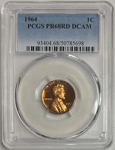 1964 Lincoln Cent PCGS PR68RD DCAM Proof Coin 1C Deep Cameo - Picture 1 of 12