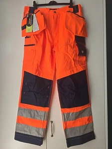 Pantalones de trabajo Herock Styx reflectantes de alta visibilidad con rodillera naranja/azul marino talla 48 UK 38" - Imagen 1 de 14