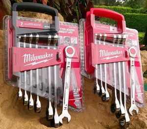 Milwaukee Metric & SAE Ratcheting Combo Wrench Set 14 PC 48-22-9406 48-22-9506 - Picture 1 of 4