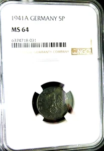 NGC MS64-Germany 1941A Eagle Above Swastika 5 P Choice BU-No Post Israel - Picture 1 of 4