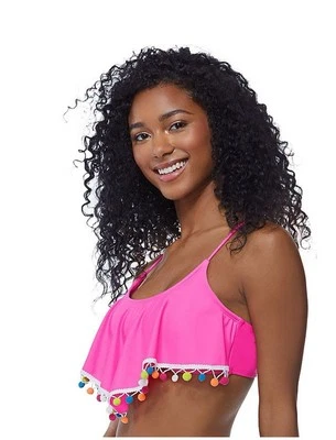 SO Mujer’s Junior’s Talla Grande Rosa Pañuelo Volante Dobladillo Natación Bikini Top Foto 1 de 4