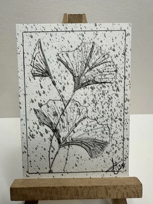 Tarjeta de arte original ACEO acrílico, lápiz/papel, 2,5 pulgadas x 3,5 pulgadas “hojas de ginkgo” Foto 1 de 4
