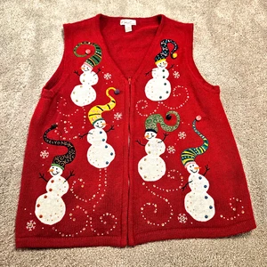 Kim Rogers Damen L Weihnachten Schneemann Weste rot ärmellos verziert Urlaub - Bild 1 von 5