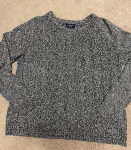 Lands' End Drifter Pullover Zopfmuster Cross Hatch Strick Damen XL 18 schwarz weiß - Bild 1 von 9